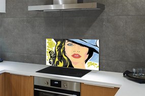 Szklany Panel Portret Kobiety w Kapeluszu