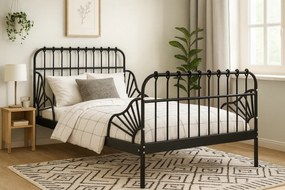 Czarne metalowe łóżko rosnące z dzieckiem 80x130/200 cm - Kasja