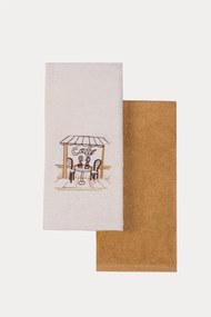 Ręczniki kuchenne CAFE, 2 szt Kremowy / Mustard Zestaw (2szt., 40x60 cm)