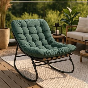 Bujany fotel na taras Aurora - bujak ogrodowy z pikowaną poduchą, zielony