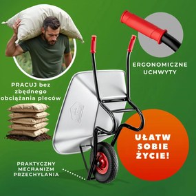 Taczka ogrodowa ocynkowana BARRY, max. pojemność 100l/250kg, srebrna/czarna Gardebruk