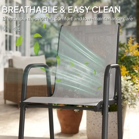 Outsunny Krzesła Ogrodowe 4 szt. – Sztaplowane Krzesła Tarasowe z Oddychającym Oparciem i Podłokietnikami, Maks. Obciążenie 120 kg | Aosom PL