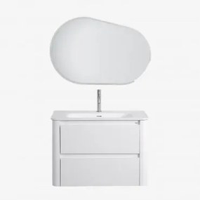 Zestaw Wiszących Mebli Łazienkowych Zintegrowany Z Umywalką Egerton Biała & Owalna Lampa Led - Sklum
