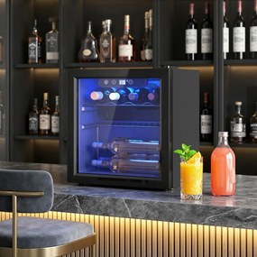 HOMCOM Chłodziarka na 12 butelek, 36 litrów, Zakres Temperatur 4-16°C, Mała Lodówka na Napoje i Piwo z Szklanymi Drzwiami i Oświetleniem LED | Aosom PL