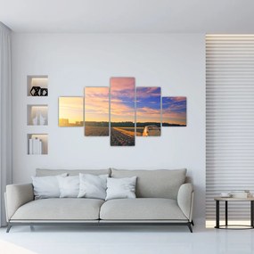 Obraz żółtego samochodu na polu (125x70 cm)