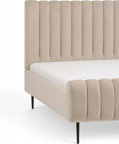 Łóżko tapicerowane Livani 160x200 - beżowy welwet Velluto 2 / nogi czarne