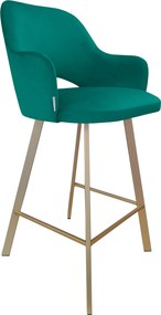 Hoker Milano krzesło barowe tkanina Welur podstawa metalowa : Kolor nogi - Złota profil, Kolor tkaniny - VELVET - MG20, Typ siedziska - Siedzisko stałe