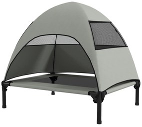 PawHut Leżanka dla Psa na Zewnątrz z Daszkiem, Podwyższone Łóżko dla Psów Średniej Wielkości, 76 x 61 x 71cm, Jasnoszary