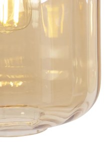 Designerska lampa wisząca czarna z bursztynowym szkłem 3-światła 161,5 cm - QaraDesignerski Oswietlenie wewnetrzne