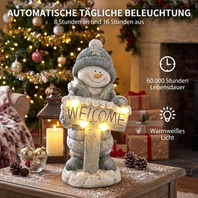 HOMCOM Dekoracja świąteczna: figurka bałwanka, podświetlana statuetka z MGO z tabliczką „Welcome”, diody LED i 24-godzinny timer | Aosom PL