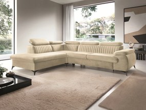 Masseno Narożnik FIORE z funkcją spania i pojemnikiem na pościel Narozniki L, Rozkładana sofa - Kremowy, MONOLITH 02