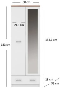 Biała szafa dwudrzwiowa z lustrem - Ontario 16X