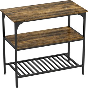 HOMCOM Regał kuchenny, 3-poziomowy regał kuchenny ze stalową ramą, Rustykalny-Brąz+Czarny