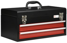 DURHAND Skrzynka Narzędziowa 2 Szuflady Zamek Stal Czarno Czerwona Przechowywanie Narzędzi 46x24x22cm | Aosom PL