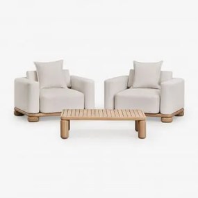 Zestaw Ogrodowy Z 2 Fotelami I Stolikiem Kawowym 115x70 Cm Z Drewna Akacjowego Ioanis Jasny Akacjowy Brąz - Sklum