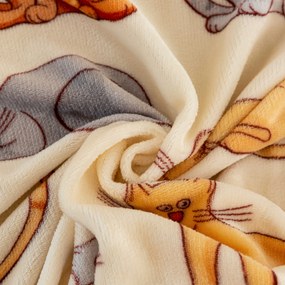 PrzytulneMieszkanie.pl PrzytulneMieszkanie.pl PrzytulneMieszkanie.pl Zestaw 2 szt. pościeli z mikropluszu COLORED CATS kremowe + prześcieradło z mikropluszu SOFT 180x200 cm białe, podwójne łóżko