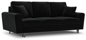 Czarna aksamitna rozkładana/ze schowkiem sofa 235 cm Kyoto – Cosmopolitan Design