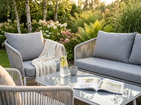 Zestaw mebli ogrodowych szary aluminium sofa fotele stolik sznurowanie