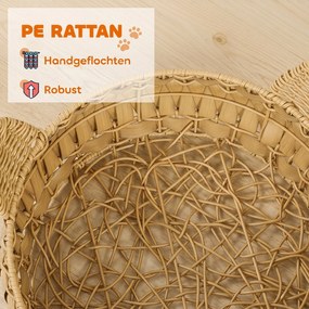 PawHut Legowisko rattanowe dla kota, jaskinia z odpinaną poduszką, kosz dla kotów do 10 kg, 50 x 50 x 25 cm, jasnobrązowy | Aosom PL
