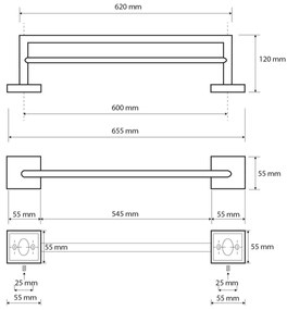 SAPHO XQ404 X-Square podwójny uchwyt na ręczniki 65 cm, srebrny