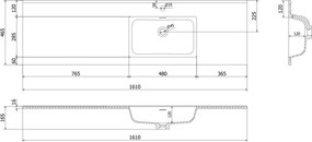 Mexen Otis umywalka wpuszczana w blat prawa 161 x 46,5 cm, czarna mat - 25181671P