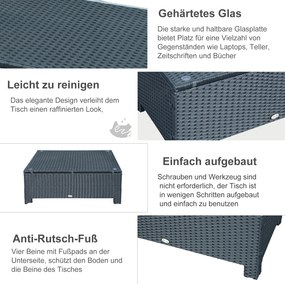 Outsunny Stolik Boczny Ogrodowy z Technorattanu Czarny Praktyczny Design 85x50x39cm | Aosom PL