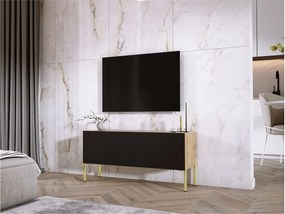 Szafka RTV: Dąb Wotan / Czarny Mat, nogi złote, 100 x 52 x 32 cm