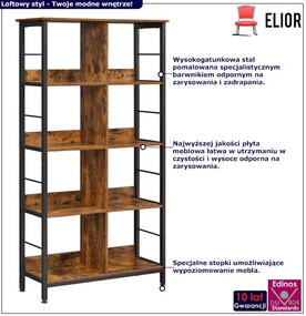 Duży metalowy regał na książki rustykalny brąz P7-B81