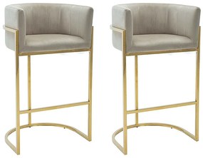 Zestaw 2 stołków barowych z weluru i stali nierdzewnej - Beżowy i złoty - PERIA marki Pascal Morabito