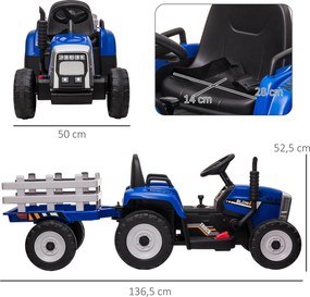 HOMCOM Elektryczny Samochód dla Dzieci z Przyczepką, Pilot, Reflektory, 3-6 km/h, na Lata 3-6, Niebieski