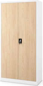 Szafa metalowa wielofunkcyjna biała / dąb sonoma: Eco Design DAWID, 900 x 1850 x 450 mm