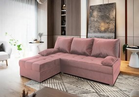 Promocja Różowa rozkładana sofa narożna ZENA, dwustronna druga jakość