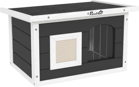 PawHut Domek dla kota i królika, miejsce odosobnienia, drewniany domek z matą do drapania, klapką, 61 x 45 x 36,5 cm, Szary