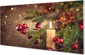 Panel szklany do Kuchni Świeca wśród Szyszek i Gałązek