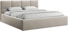 Szarobrązowe aksamitne tapicerowane łóżko dwuosobowe ze schowkiem ze stelażem 140x200 cm Hiko – Makamii