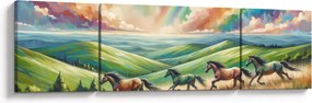 Obraz – Konie galopujące przez krajobraz (170x50 cm)