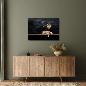 Obraz na szkle - Lew i lwica w chmurach (70x50 cm)