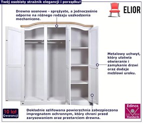 Szafa z potrójnymi drzwiami z drewna sosnowego biały + miodowy brąz - Emaro 5X