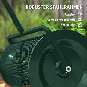 Outsunny Rozsiewacz kompostu 75 l 61x40cm rozsiewacz nawozu trawa ogród z uchwytem T kosz z siatki metal zielony | Aosom PL