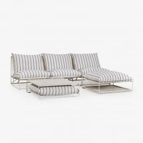 Zestaw Ogrodowy Z Modułową Sofą 3-częściową, Stolikiem Bocznym I Pufem Rozkładanym Amaro Kremowa Tapioca - Dark Blue - Sklum