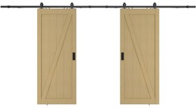 Drzwi przesuwne naścienne podwójne z drewna i MDF - Naturalny jasny - 2 x wys. 205 x szer. 63 cm - BALERMA