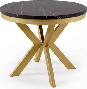Elegancki stół rozkładany Argan z okrągłym laminowanym blatem na złotych nogach do salonu lub jadalni