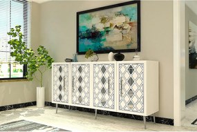 Komoda – 150 cm – Biało-srebrna – Płyta wiórowa pokryta melaminą