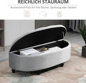 HOMCOM Ławka ze Schowkiem - Aksamitna Szara Skrzynia, Drewno Kauczukowe - Praktyczne Miejsce do Przechowywania