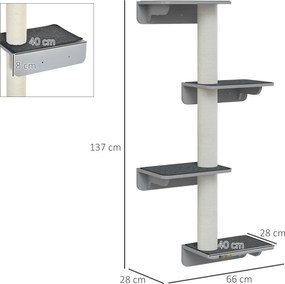 Drapak dla kota Ścianka wspinaczkowa 4 poziomy MDF Juta jasnoszara + beżowa Pawhut