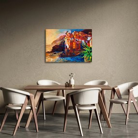 Obraz - Wieś na wybrzeżu Cinque Terre, Włoska Riviera, nowoczesny impresionism (70x50 cm)