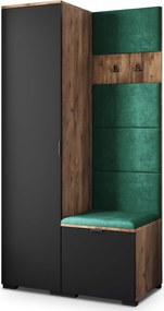 Masseno Garderoba LORI 95/181/51 cm Nowoczesna Szafa do Przedpokoju Dąb lefkas, MONOLITH 37 (Butelkowa zieleń)