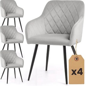 4x Welurowe krzesło tapicerowane pikowane w romby Szare VELTO Czarne nogi
