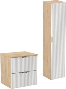 Zestaw Łazienkowy 60cm Szafka Blat Słupek Ryflowane Fronty Biały / Dąb Orzech