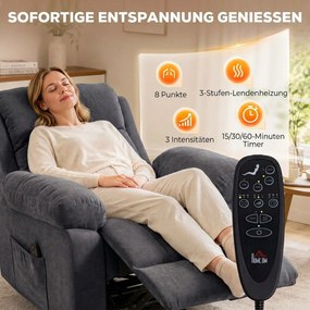 HOMCOM Fotel relaksacyjny fotel TV obrotowy 360° fotel masujący z ogrzewaniem, masażem, wygląd chenille, Ciemnoszary | Aosom PL
